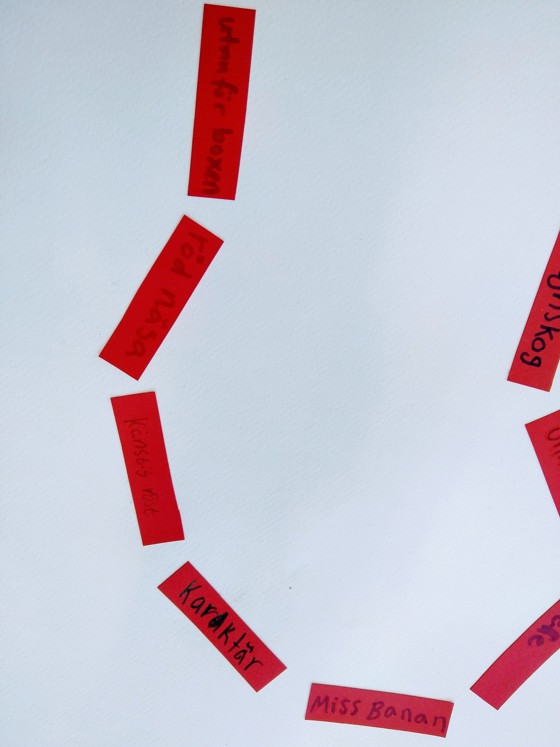 Röda lappar med elevernas anteckningar